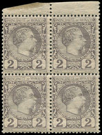 ** MONACO 2 : 2c. Violet Gris, Charles III, BLOC De 4, Petit Cdf, TB - ...-1885 Préphilatélie