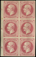 ** ALLEMAGNE (ANCIENS ETATS) HANOVRE 17a : 1g. Lilas-rose, BLOC De 6 Bdf Avec N°7, 8 Et 9, 2 Ex. Sont *, Un Autre Avec C - Hanovre