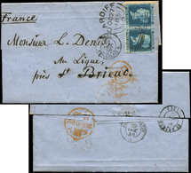 Let GRANDE BRETAGNE 15 : 2p. Bleu, PAIRE Obl. 62 S. LAC, Càd CARDIFF 27/10/50, Arr. ST BRIEUC Le 30/10, TB - Storia Postale