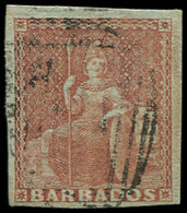 BARBADE 3 : 4p. Rouge, Obl., TB - Barbades (1966-...)