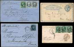 Let Etats-Unis, 4 Lettres USA-France 1873/80 Avec Cachets D'entrées Maritimes Différents, TB - Corée Du Nord