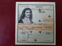 Mandat Lettre Colbert 1959 10600 Francs Condrecourt Le Château Meuse - Documenti Della Posta