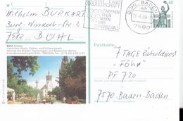 GERMANY 1990 -BÜHL POSTKARTE -OBL  "DÚHL FERIEN LAND SCHAFT SCHWARZWALD". 28.6.90  FREMDENVERKEHRSAMT  IMAGE  PRESTAMPED - Buehl