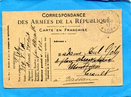 Guerre 14-18-Marcophilie-carte FM-"'Armée D'Orient  Cad 1917-Trésoret Poste 508+cachet Convoi Auto-par BCM Marseille - Guerre De 1914-18