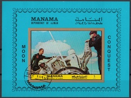 Manama 1972 Bf. 192B Spazio Space Moon Conquest Sheet Imperf. CTO - Asien