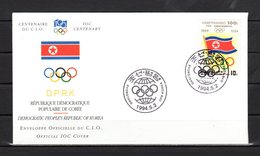 " J.O. 100 ANS DU CIO / DRAPEAU / COREE DU NORD " Sur Enveloppe 1er Jour  De 1994. Parfait état. FDC - Covers