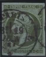 FRANCE Empire 1860 N°11c Vert Olive Fonçé Obl Dateur De Paris/E/* Superbe Signé Calves - 1853-1860 Napoleone III