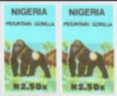 NIGERIA 1990 Mountain Gorilla Herbivorous Ape N2.50 IMPERF.PAIR - Gorilas
