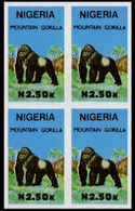 NIGERIA 1990 Mountain Gorilla  Herbivorous Ape N2.50 IMPERF.4-BLOCK - Gorilas