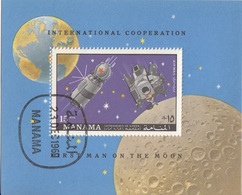 Manama 1969 Bf.  Spazio Space First Man On The Moon Cooperation Sheet Perf. CTO - Asie