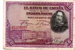 EL BANCO DE ESPANA   CINCUENTA PESETAS (15 :8/l 1928 ) - 50 Pesetas