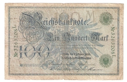 T. Germany German Empire 100 Mark 1908 Reichsbanknote Green Seal & Ser. 3263208 L - 100 Mark