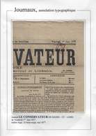 France Journaux N°85 Oblitéré Sur Journal Complet  "le Consevateur" 1er Juin 1877 Superbe - Kranten