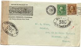 02/1918 Lettre Des USA (New York) Pour Biarritz Censure Militaire Cachet 380 - Otros & Sin Clasificación