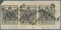 Österreich: 1850, 2 Kreuzer Schwarz, Handpapier Type Ia, Waagerechter Dreierstreifen, Farbfrisch, Al - Other & Unclassified