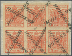Österreich: 1850, 3 Kr Karminrot, Handpapier Type I A1, Waagerechter 6er-Block, Allseits Breitrandig - Autres & Non Classés