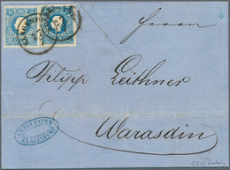 Österreich: 1858/59: 15 Kr. Blau, Type II, Im Paar Geklebt Mit 15 Kr. Dunkelblau, Type I, Auf Unbeha - Andere & Zonder Classificatie