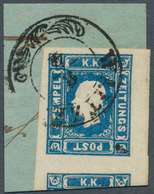 Österreich: 1858, (1,05 Kreuzer) Dunkelblau Zeitungsmarke, Type I, Oben Und Links Breitrandig, Recht - Andere & Zonder Classificatie