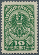 Österreich: 1919/1920, Freimarken, 10 H. Als Farbprobe In Dunkelgrün Und Mit Linienzähnung, Auf Gumm - Autres & Non Classés