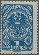 Österreich: 1919/1920, Freimarken, 1 Kr. Schwärzlichultramarin, Postfrisch, Zarte Fingerspuren, Foto - Other & Unclassified