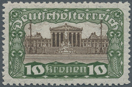 Österreich: 1919/1921, Freimarken "Parlamentsgebäude", 10 Kr. Schwarzgrünlicholiv/schwarzsiena In Li - Andere & Zonder Classificatie