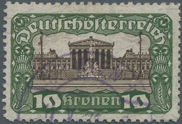 Österreich: 1919/1921, Freimarken "Parlamentsgebäude", 10 Kr. Schwarzgrünlicholiv/schwarzsiena In Li - Other & Unclassified