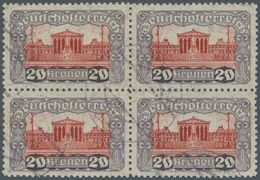 Österreich: 1919. Freimarken "Parlamentsgebäude", 20 Kronen Mit Lz 11½ Im Gestempelten 4er-Block. FA - Andere & Zonder Classificatie