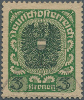 Österreich: 1920/21, Freimarken Wappen, 3 Kr., Dunkelgrün/schwarz, Dickes Graues Papier, Zart Gestem - Other & Unclassified