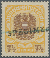 Österreich: 1921, Freimarken Wappen, 7½ Kr. Dunkelorangegelb/lebhaftsiena Mit "SPECIMEN"-Aufdruck Un - Sonstige & Ohne Zuordnung