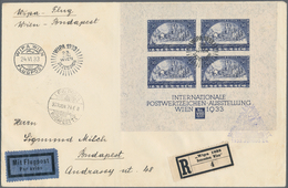 Österreich: 1933, Wipa-Block Auf R-Luftpostbrief, Befördert Mit Wipa-Flug Von Wien Nach Budapest, Kl - Sonstige & Ohne Zuordnung
