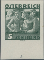 Österreich: 1934, Freimarken "Trachten", 5 Sch. "Städtische Arbeit", Zwei Ungezähnte Offsetdruck-Pro - Other & Unclassified