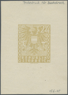 Österreich: 1945, Freimarke 24 Pfennig Wappen-Ausgabe Ungezähnte Einzel-Farbprobe In Olivgelb Im Kle - Other & Unclassified