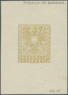 Österreich: 1945, Freimarke 24 Pfennig Wappen-Ausgabe Ungezähnte Einzel-Farbprobe In Olivgelb Im Kle - Andere & Zonder Classificatie