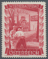 Österreich: 1948, 75 Gr. + 35 Gr. "Wiederaufbau", 15 (meist) Verschiedene Farbproben In Linienzähnun - Other & Unclassified