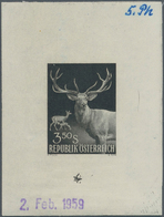Österreich: 1959, 3.50 Sch. "Rotwild", Phasendruck In Schwarz, Einzelabzug Im Kleinbogenformat Auf G - Other & Unclassified