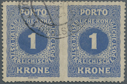 Österreich - Portomarken: 1916, 1 Kr. Blau, Waagerechtes Paar Mit Abart "MITTIG UNGEZÄHNT", Sauber G - Taxe