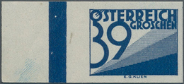 Österreich - Portomarken: 1932, Ziffern 39 Gr. Blau, Ungezähntes Randstück, Postfrisch, Unsigniert. - Strafport