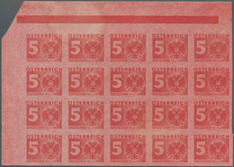 Österreich - Portomarken: 1935, Ziffern/Wappen 5 Gr. Im Ungezähnten Eckrand-20er-Block Links Oben Au - Portomarken