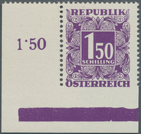 Österreich - Portomarken: 1949, Ziffern 1.50 Sch. Violett Aus Der Bogenecke Links Unten Mit Abart "u - Taxe