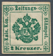 Österreich - Zeitungsstempelmarken: 1853, 2 Kreuzer Tiefgrün, Type I B, Dreiseits Voll-, Oben Breitr - Newspapers