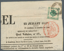 Österreich - Zeitungsstempelmarken: 1853, 2 Kreuzer Tiefgrün, Type I B, Links Oben Schmal-, Sonst Al - Zeitungsmarken