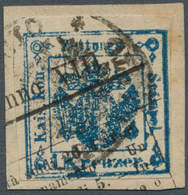 Österreich - Zeitungsstempelmarken: 1858/1859, 1 Kreuzer Blau, Sogenannte "ROVERETO-FÄLSCHUNG", Rech - Journaux