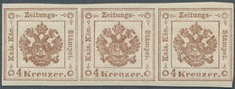 Österreich - Zeitungsstempelmarken: 1858, 4 Kreuzer Hellbraun, Waagerechter Dreierstreifen, Links Un - Zeitungsmarken