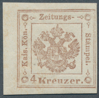 Österreich - Zeitungsstempelmarken: 1858, 4 Kreuzer Hellbraun, Oben Und Unten Breitrandig, Rechts En - Newspapers