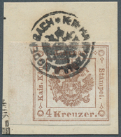 Österreich - Zeitungsstempelmarken: 1858, 4 Kreuzer Braun, Type I, Linkes Randstück (6,5 Mm), Sonst - Journaux