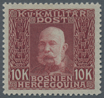 Bosnien Und Herzegowina (Österreich 1879/1918): 1912, Freimarke 10 K. "Franz Joseph", Fünf Verschied - Bosnia And Herzegovina