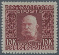 Bosnien Und Herzegowina (Österreich 1879/1918): 1912, Freimarke 10 K. "Franz Joseph", Fünf Verschied - Bosnie-Herzegovine