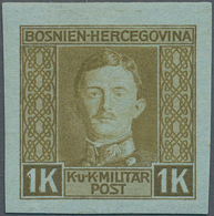 Bosnien Und Herzegowina (Österreich 1879/1918): 1918, 1 Kr. Olivgrün Auf Grünlich, Ungezähnt, Nicht - Bosnien-Herzegowina