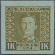 Bosnien Und Herzegowina (Österreich 1879/1918): 1918, 1 Kr. Olivgrün Auf Grünlich, Ungezähnt, Nicht - Bosnie-Herzegovine