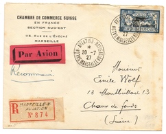 Poste Aérienne 1er Salon International De L'Aviation Marseille Lettre Recommandée 20/7/1927 PA2 - 1960-.... Cartas & Documentos